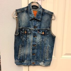 Levi's Trucker Jacket Denim Vest Mens S Aged Look